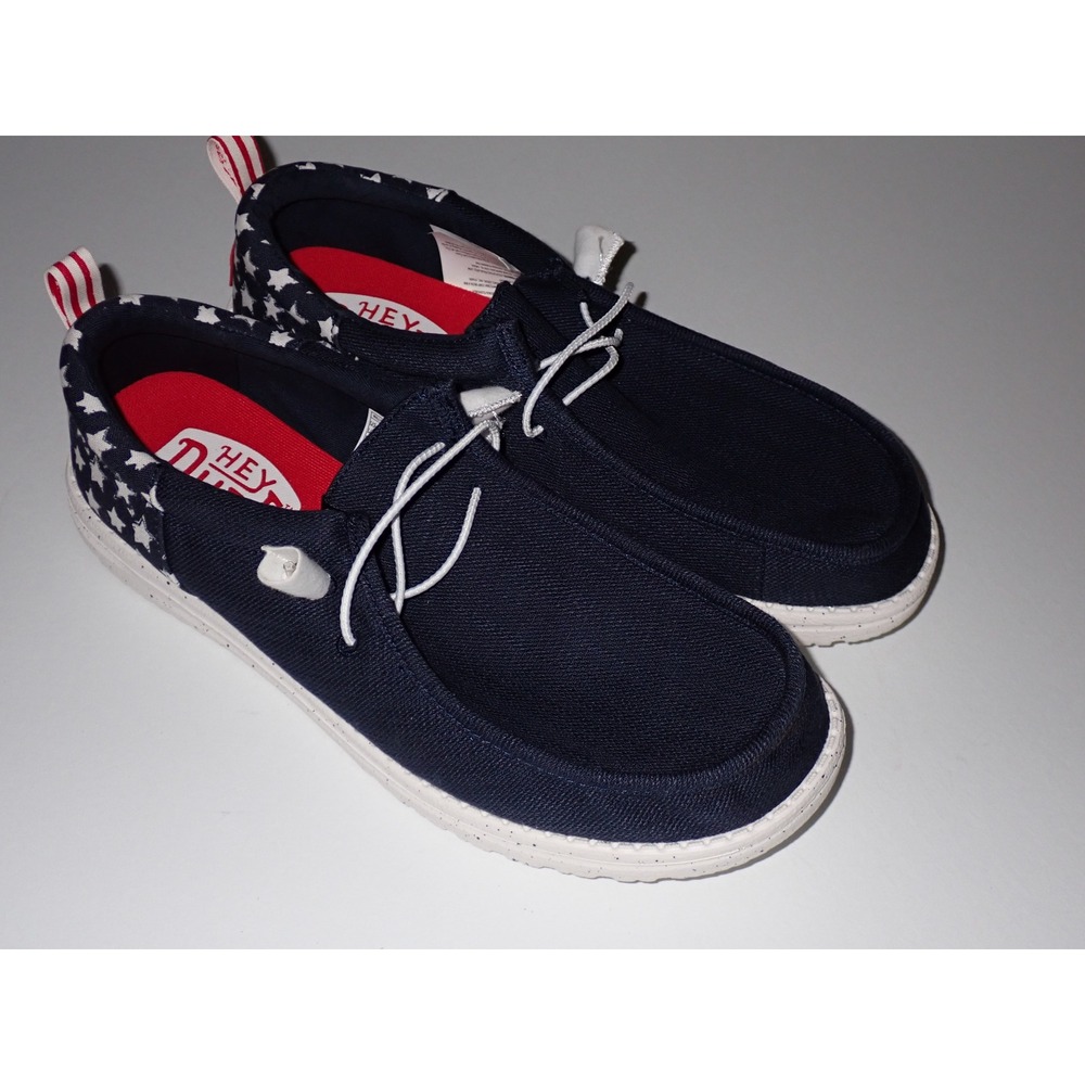 Hey Dude Men's Wally Stars and Stripes Navy Patriotic Loafers Size 10